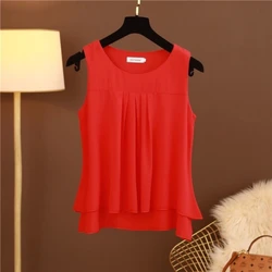 Red Fashion Brand 2023 Summer New Casual Women's Blouse Loose Plus Size Chiffon Shirt Top Plus Size Shirt Sleeveless Top M-6XL