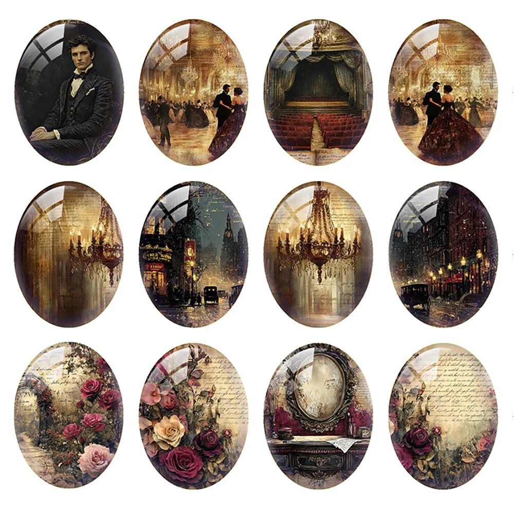 

10pcs/lot Retro Gothic Dark Castle Party Garden Halloween Oval Photo Glass Cabochon Flatback Demo Cameo Diy Jewelry Making