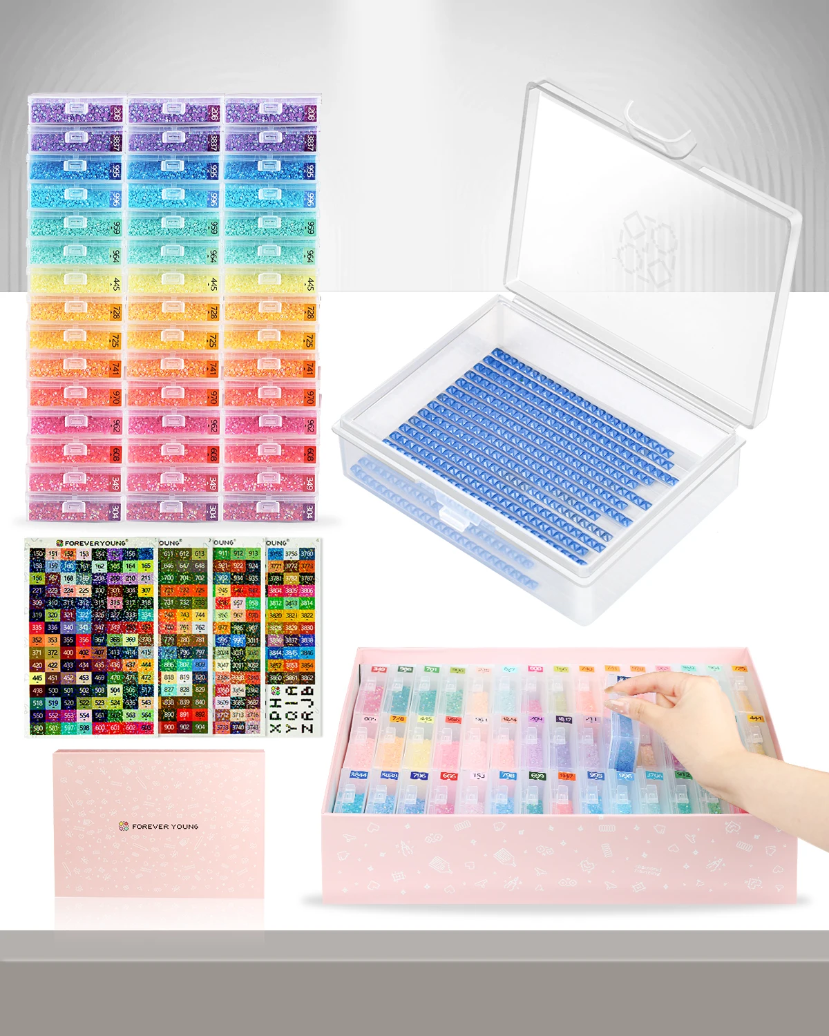 45pcs Diamond Painting Tools Accessories Trays with Lids, 2-in-1 Diamond Art Storage Organizer, Bead Line-Up & Painting Tray Set