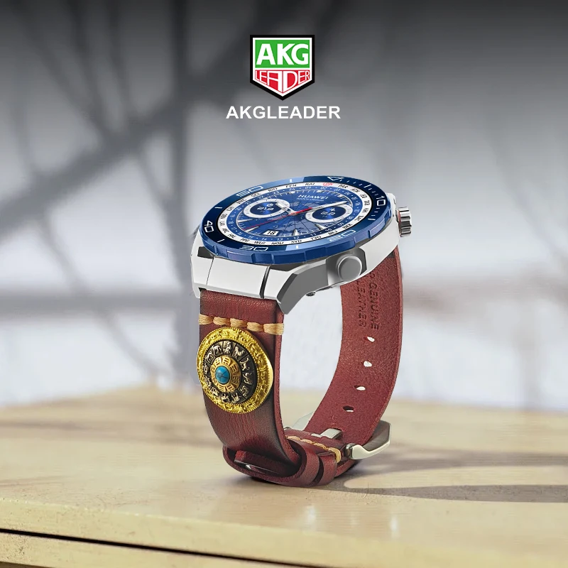 AKGLEADER Leather Strap with spinning top For huawei watch 4 3 pro GT4 Men Bracelet Band Loop ultimate honor xiaomi watchband