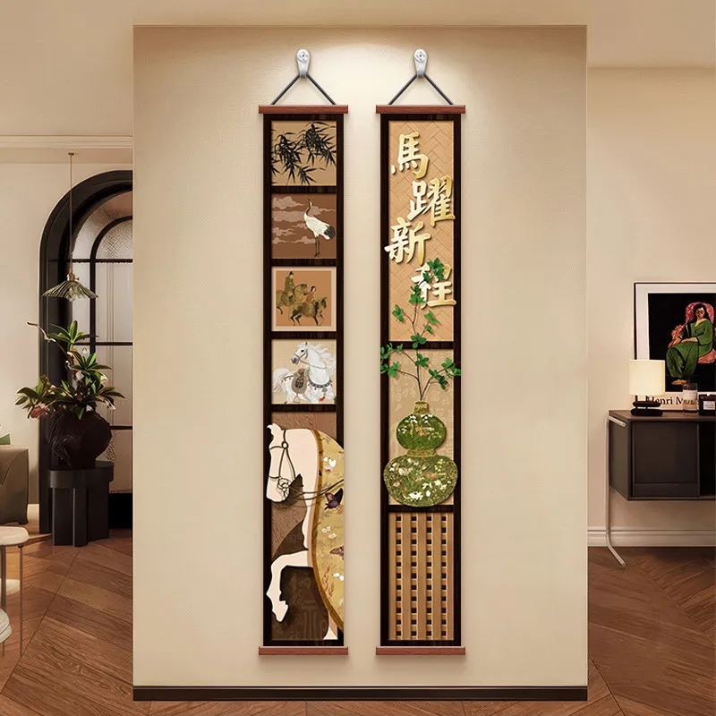 French Mid-century Vintage Wall Art, Year of Horse Foyer Decor Painting, Corridor End Hanging Picture for Living Room Hotel