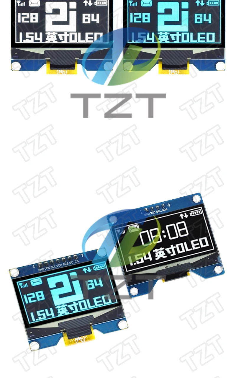 TZT 1,54 Zoll 4PIN 7PIN Weiß Blau OLED-Bildschirmmodul CH1116 Treiber-IC Kompatibel mit SSD1306 SPI-Schnittstelle 128*64 – Detail 8