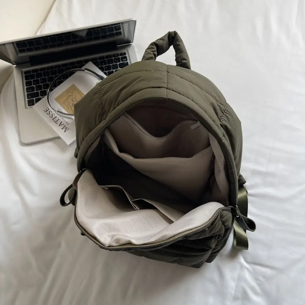 Zaino con cappotto imbottito in tinta unita Borsa a tracolla in cotone spaziale in nylon nuvola Zaino per studenti pieghettato di grande capacità Streetwear