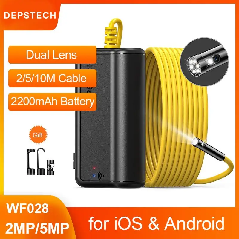 

DEPSTECH Dual Lens 2MP 5MP Wireless Endoscope Camera Snake Inspection Zoomable Camera WiFi Borescope for Android & iOS