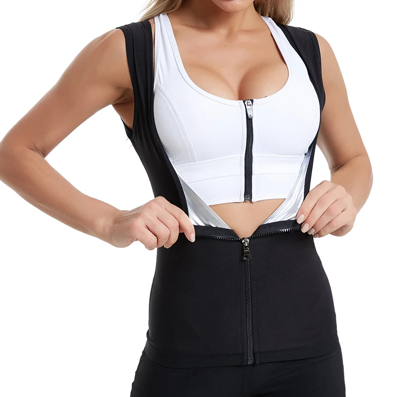 ผู้หญิงซาวน่า Shaper เสื้อกั๊ก Thermo ร้อนเหงื่อ Shapewear เสื้อกระชับสัดส่วนเอวเทรนเนอร์รัดตัวฟิตเนสออกกําลังกาย Zipper Tops