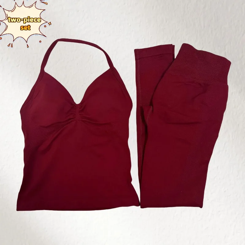 

2PCS Yoga Pants Tank Set Summer Gym Sportswear 2025 Women's Yoga Bra Top High Waist Sweatpants Same Color Set