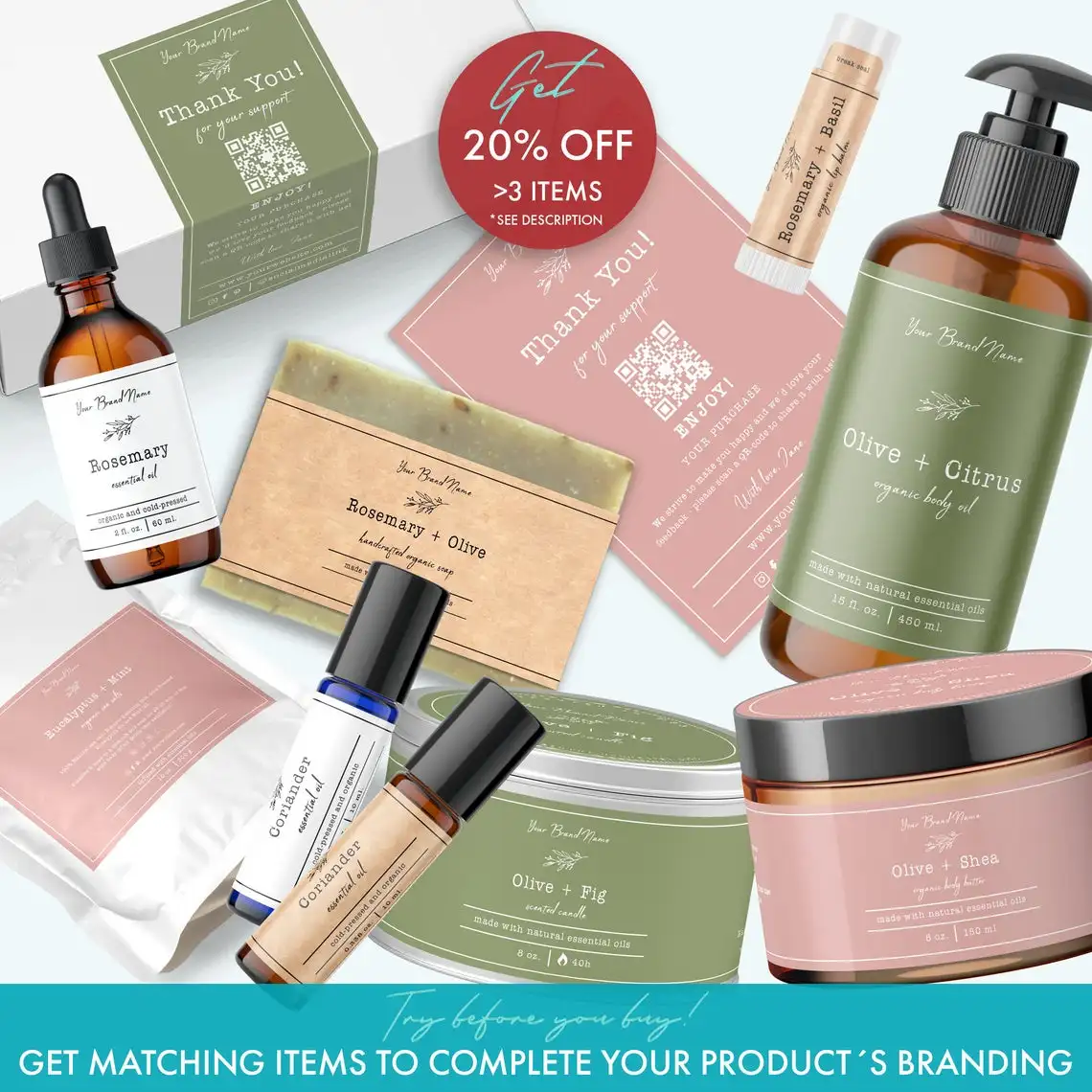 Modelo de Rótulo de Produto Corporal Floral Editável, Rótulos Cosméticos Rústicos DIY, Design de Rótulo para Óleo Corporal, Loção e Shampoo