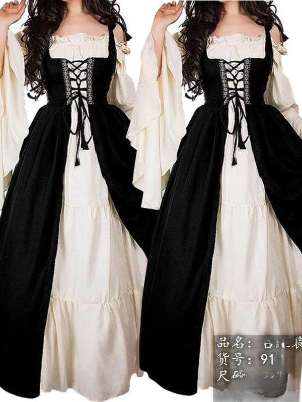 

loween Cosplay Princ Dr Retro Tied Waist Retro Skirt Women's Traditional Costume Stage Performance Autumn Faion
