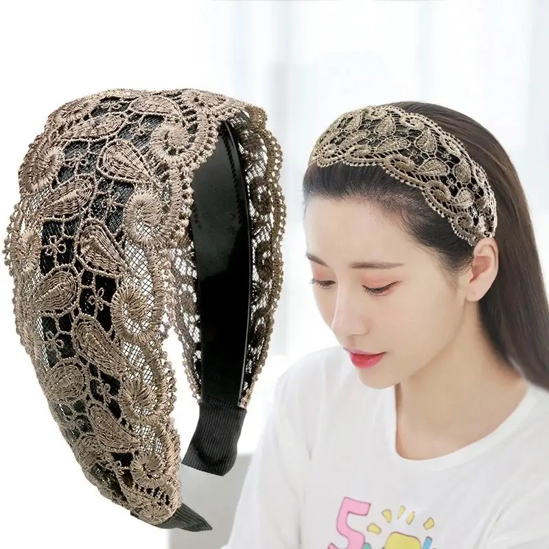 

Women Ladies Versatile Fashion Lace Wide Brim Hairbands Headband Hair Clip Hair Styling Tools Anti-slip Female Hair Accessories
