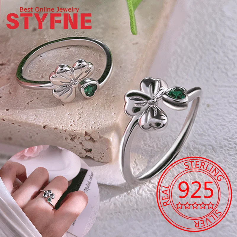 

925 Sterling Silver Ring for Women Lucky Four-leaf Clover Ring Fine Silver Jewelry Anniversary Gift Bridal Ring