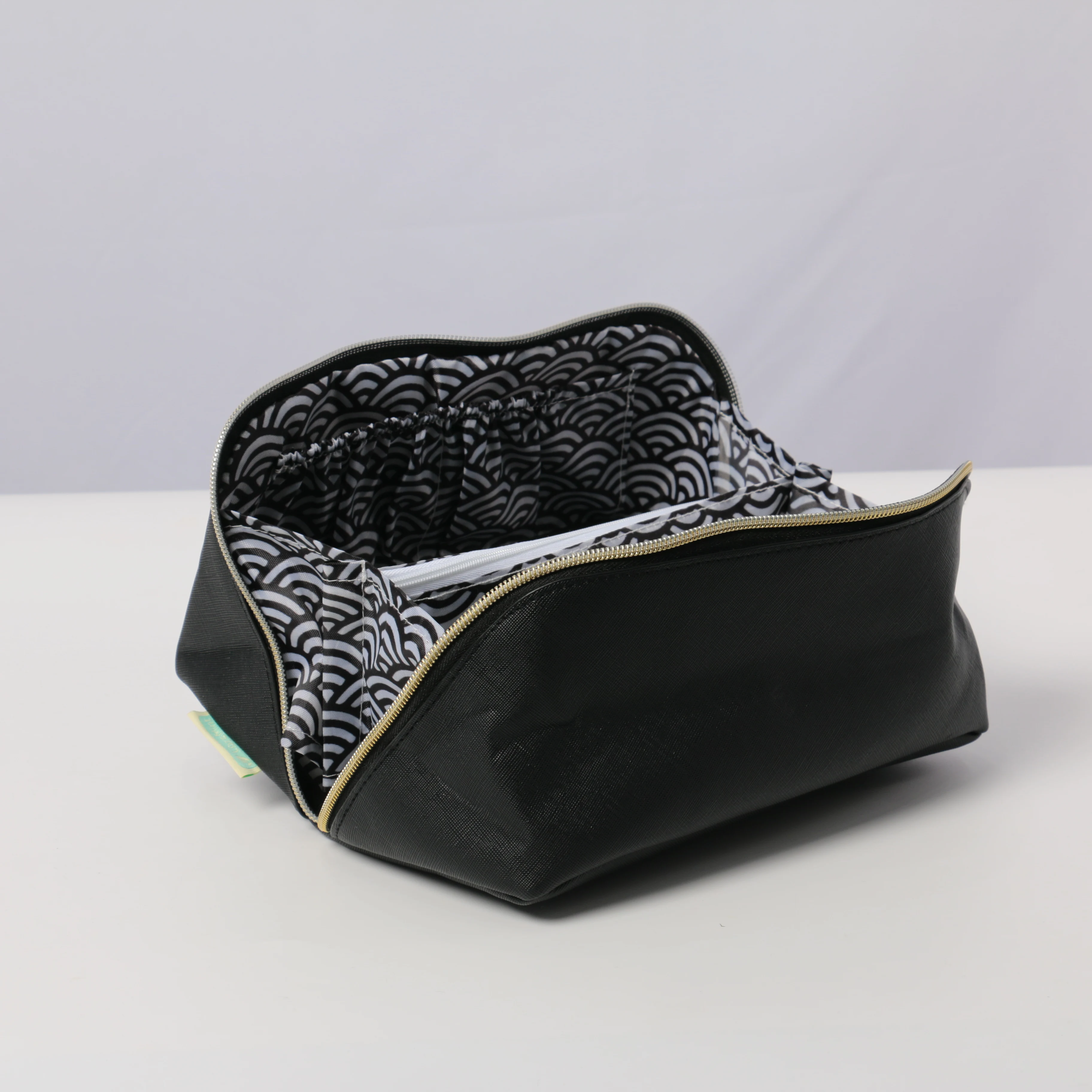 2-Piece Vegan PU Leather Book-Style Makeup Organizer Set, 180° Full Open Design with Angled Zipper, Separate Makeup Brush Pouch, Portable Cosmetic Storage Bag for Home Vanity and Carry-On Travel