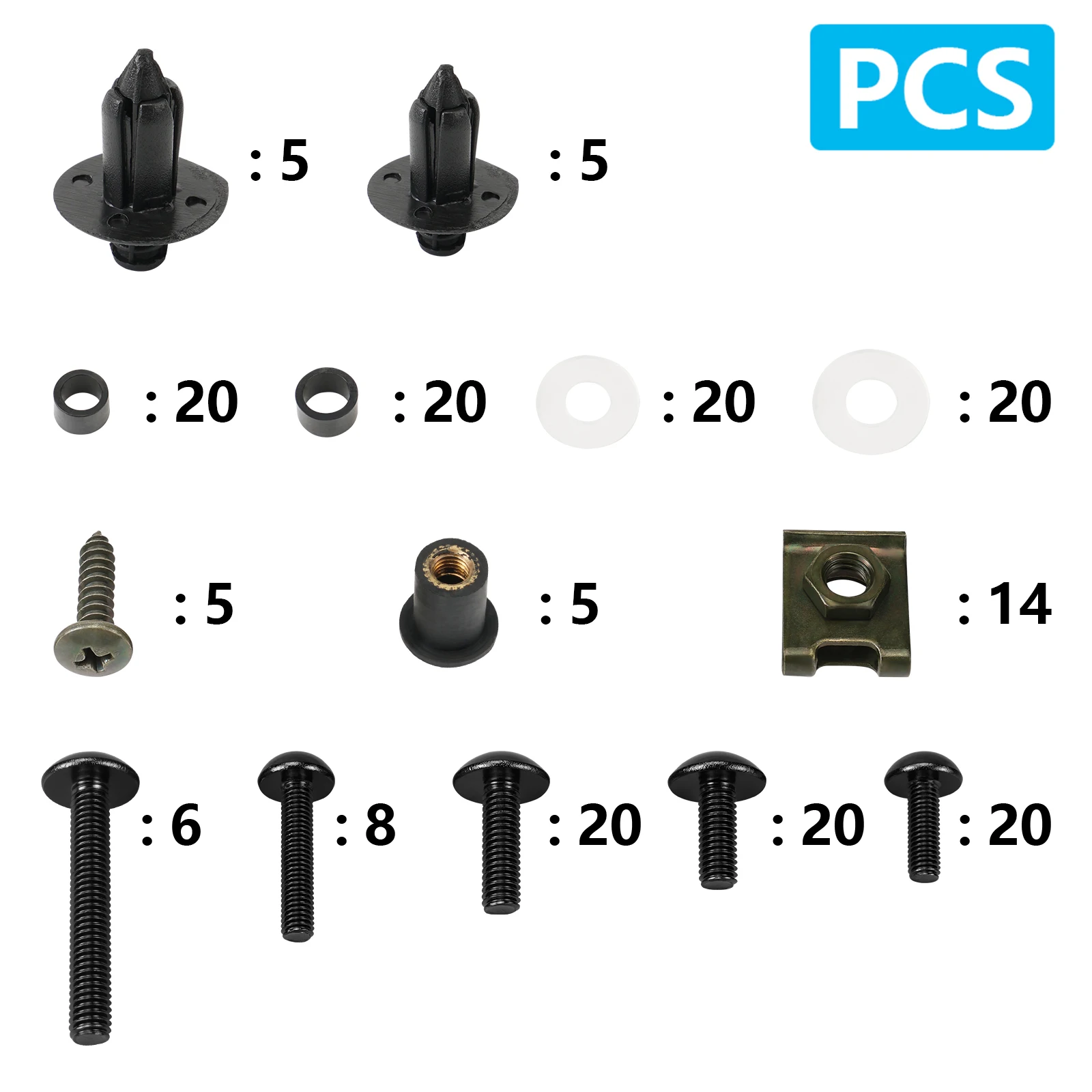 190PCS Fairing Bolt Nut Screw Kit Fastener Clips Screw For Honda CBR600RR CBR900RR CBR929RR CBR1000RR CBR 600 F2 F3 F4 Yamaha Tenere700 MT03 MT07 MT09 BMW R1250GS R1200GS R1300GS Adventure  Suzuki GSXR SV650 SV1000 V-strom 650 1000 Kawasaki ZX6R ZX7R