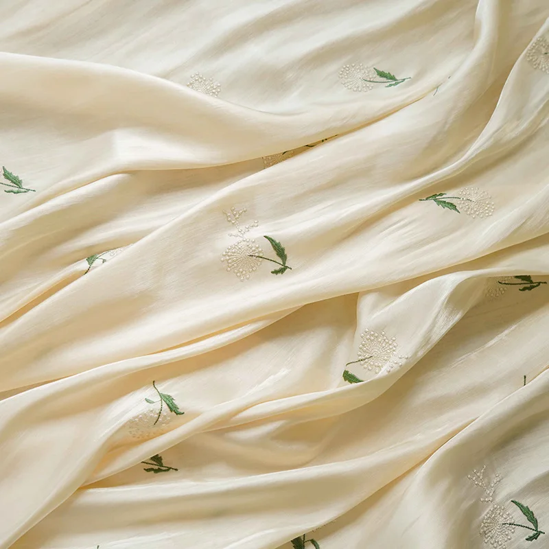 Elegant Dandelion Embroidered Chiffon Fabric for Shirt and Summer Dress Wedding Dress Sewing Accessories