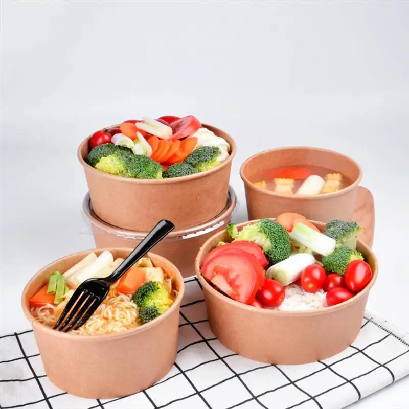 Soup Bowls With Lids Reusable Food Tray Bowls Paper Salad Bowl Lids With Soup Disposable Meal Cups Salad Food Prep Kraft Box