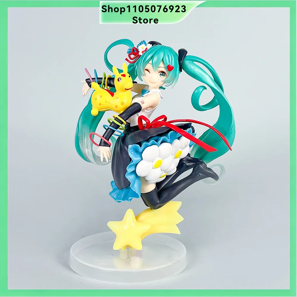 Hatsune Miku Jumping Pose Figure Twin‑tail Girl With Toy Doll PVC Model Desktop Collectible Ornament Anime Fan Display Gift