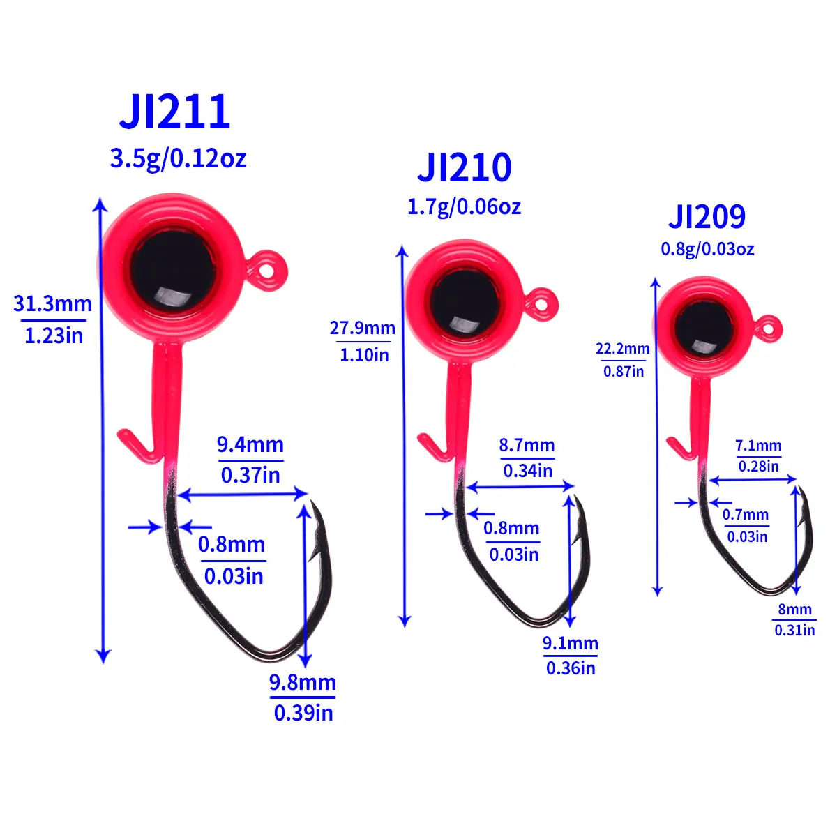5 Stück/Beutel Big Eyes JigHead Haken 3,5g 1,7g 0,8g Swimbait Jigkopf mit 3D-Augen für Crappie, Barsch, Zander, Panfisch – Detail 8