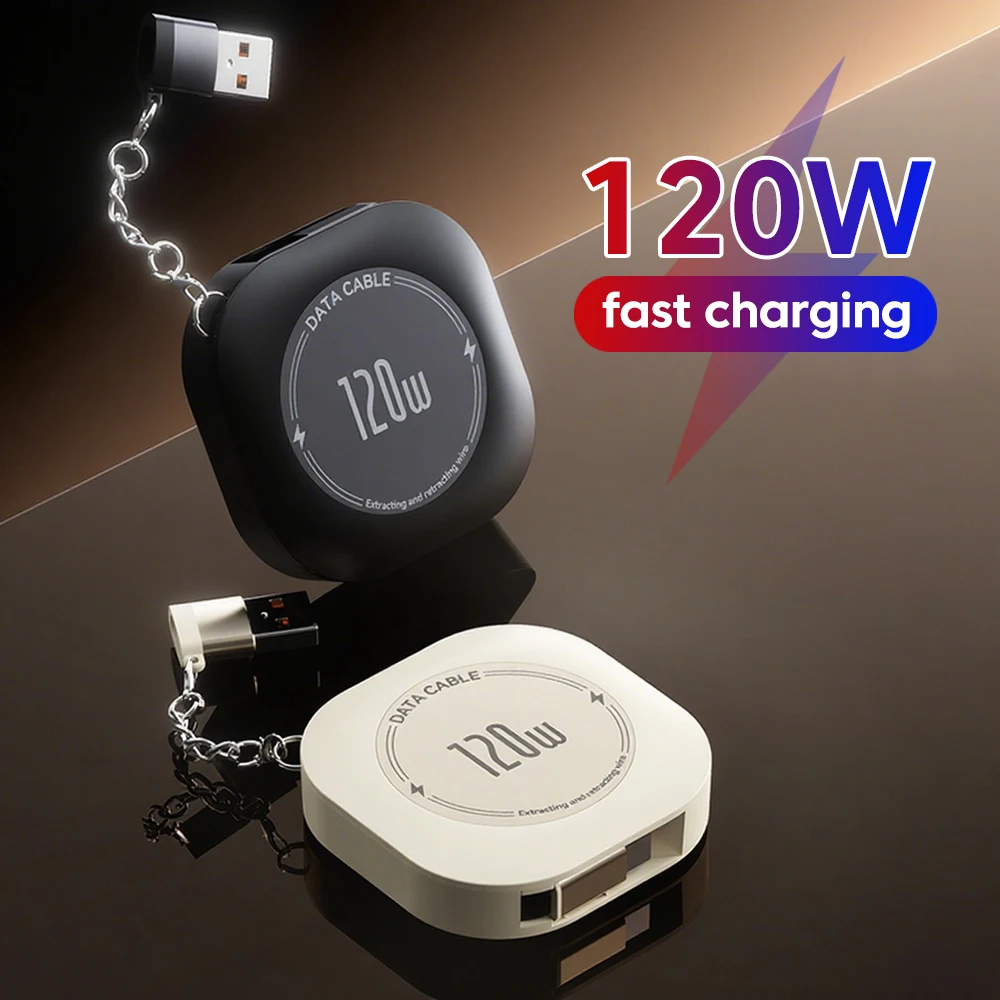 

Выдвижной зарядный кабель USB-C на USB-C 120 Вт с адаптером Type-C (женский) на USB (мужской) для iPhone 16, Xiaomi, кабель для передачи данных