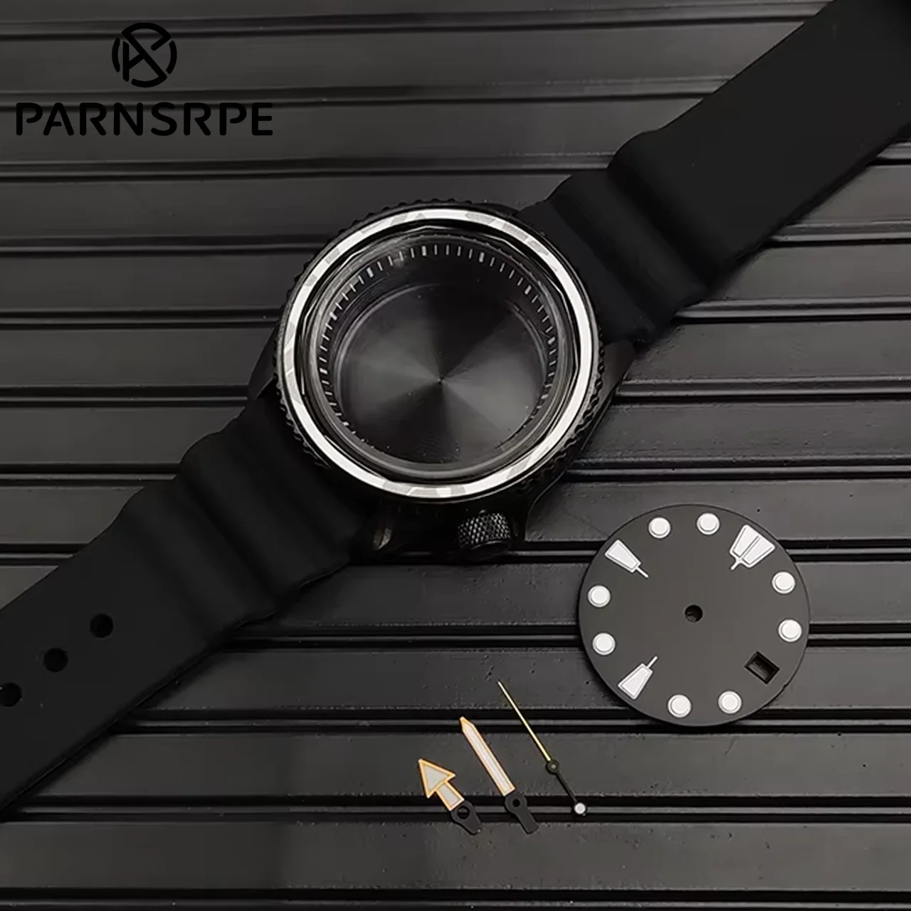 Hot Sale 40mm Black NH35 Men's Watch Case Set, Sapphire Crystal Stainless Steel Case Rubber Strap Fit NH35 NH36 4R, Watch Parts