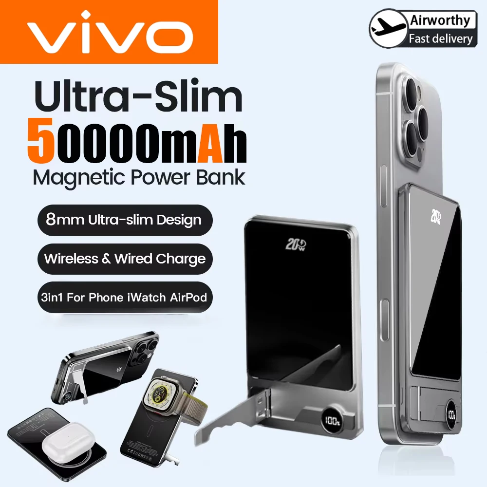 VIVO 50000mAh 20W Magnetic Wireless Power Bank Fast Charging Portable Battery For MagSafe For IPhone Samsung Xiaomi IWatch New