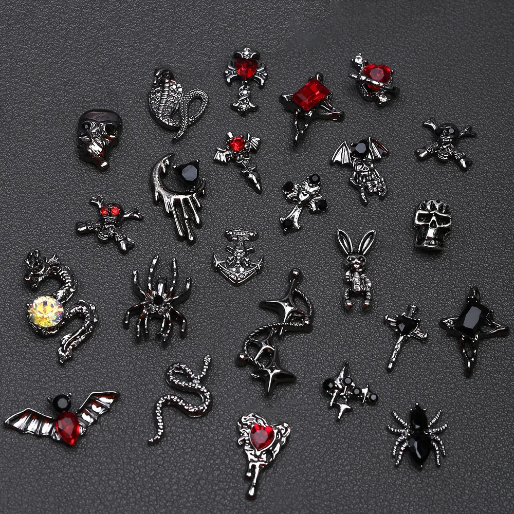 Nail Art Accessories Halloween Retro Love Heart Bat Dark Punk Style Nail Decoration Accessories