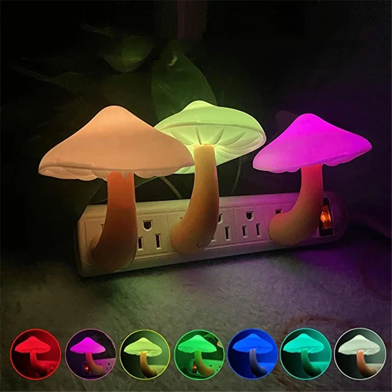 LED Night Light Mushroom Wall Lamp EU Plug Light Control Induction Energy Saving Environmental Protection Bedroom Lamp