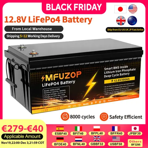 MFOP-Batterie Lithium Mercedes FePO4, 12V, 300Ah, 3840Wh, avec Système BMS 200A Amélioré, Connexion Série/Parallèle