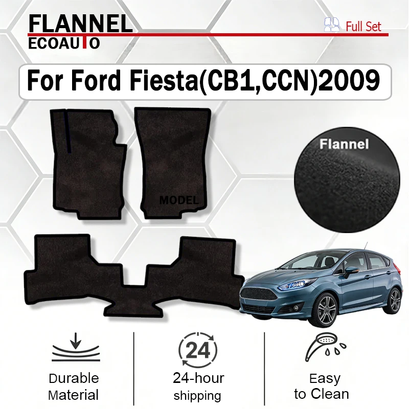 

Автомобильные коврики ECOAUTO из фланели для Ford Fiesta (CB1, CCN) 2009-наст. время, противоскользящие, стильные, без запаха, огнестойкие.