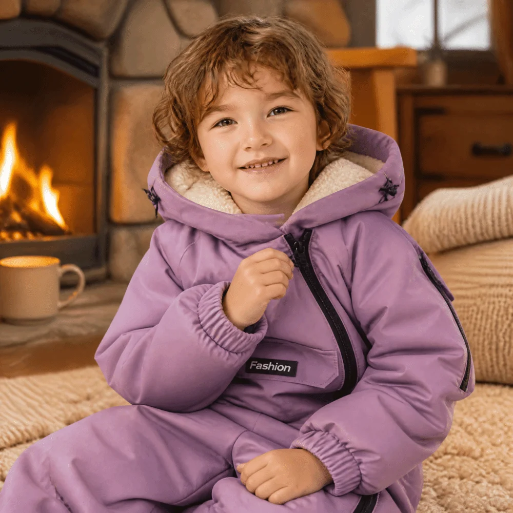 Thick Fleece Lined Kids Snow Suit Windproof Waterproof Winter Jumpsuit Active Movement Design Comfortable Fit Baby Romper
