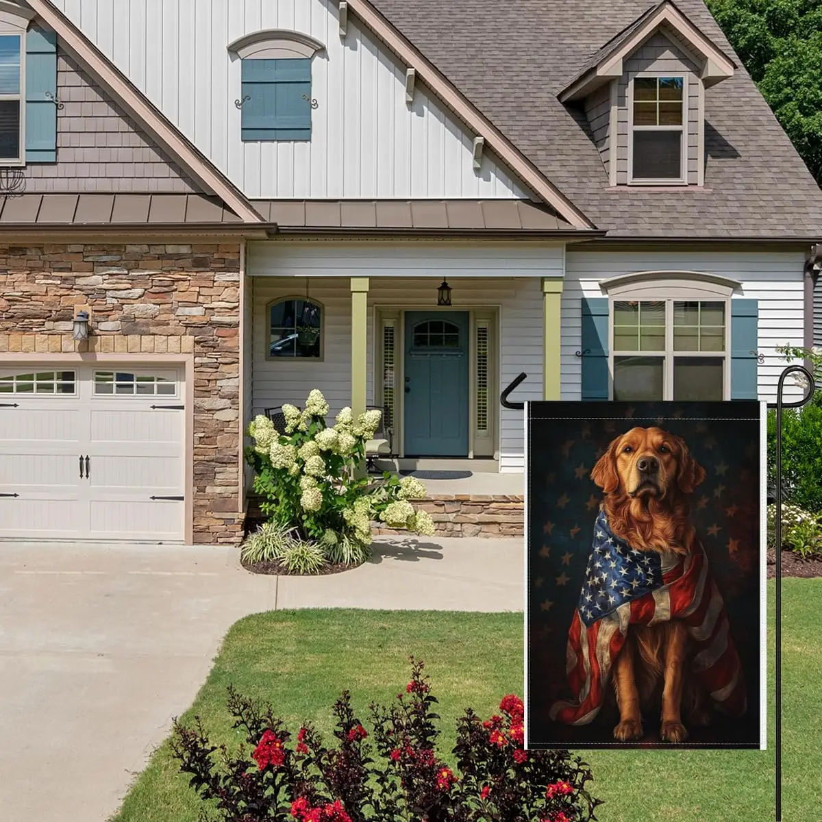 Patriotic Garden Flag Golden Retriever American Flag 28x40 Double Sided Decorative Outdoor Flag for Memorial Day Independenc ZZM