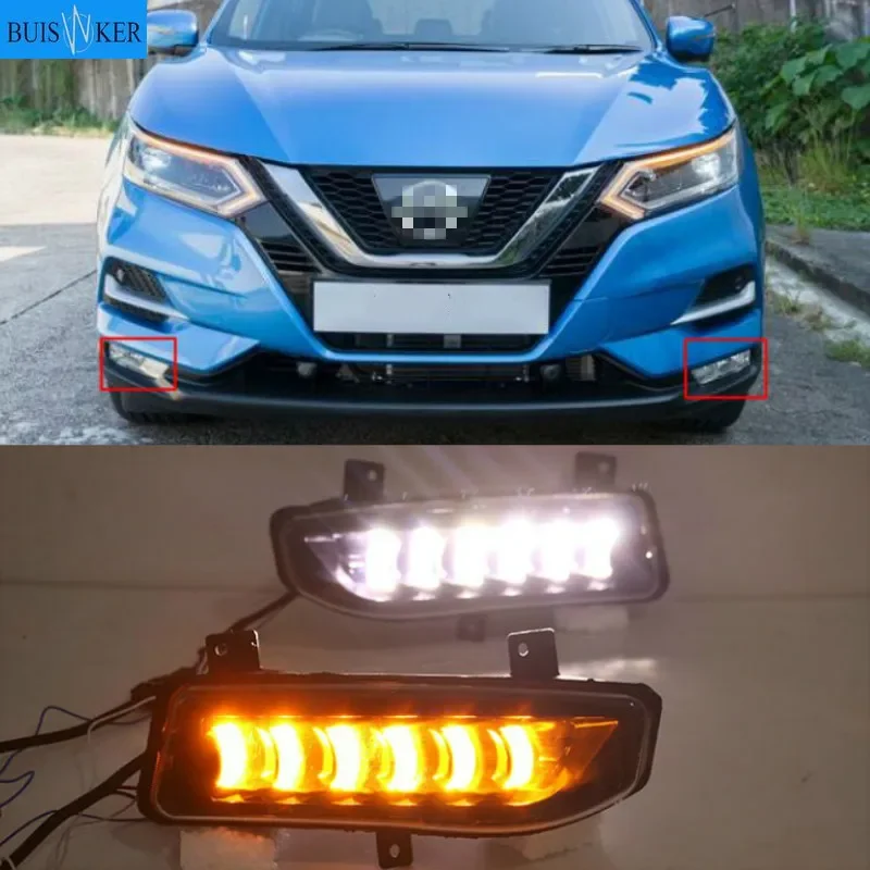 

1Pair For Nissan Qashqai 2019 2020 LED Daytime Running Light Dynamic Turn Yellow Signal Car DRL 12V LED Fog Lamp