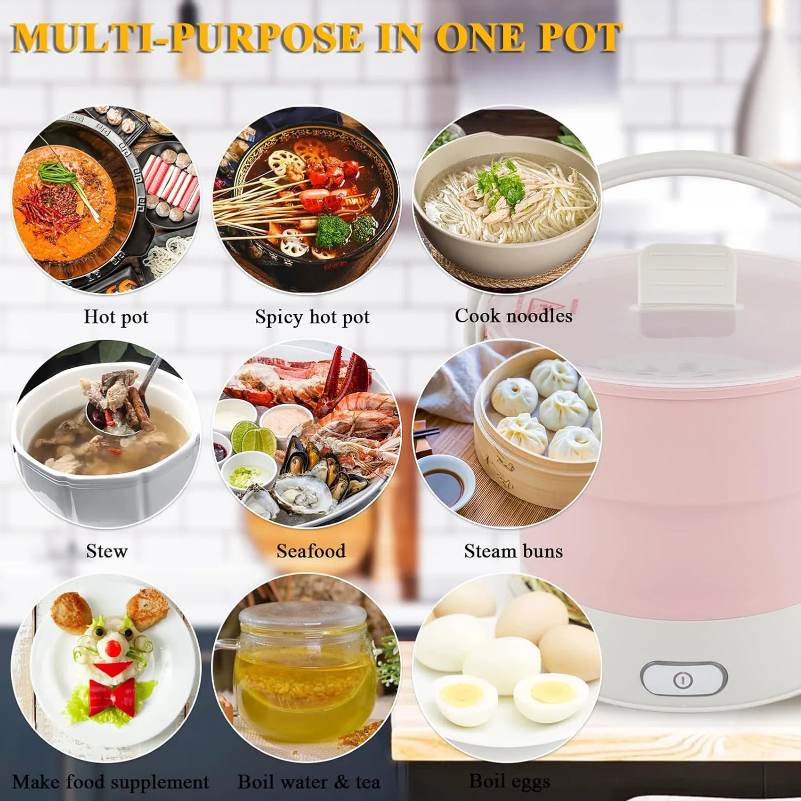 Foldable Electric Cooker Dual Voltage Silicone Fast Heating Multifunctional Electric Hot Pot Cooker