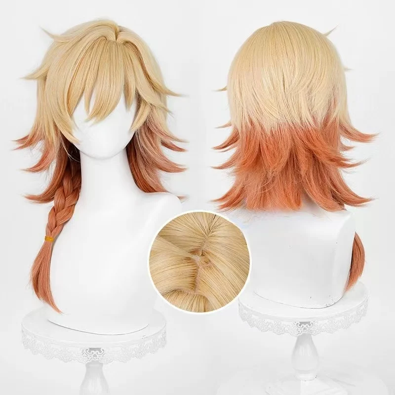 Honkai: Star Rail Wandi Cosplay Wig Golden Orange Gradient Braided Wig Matte Heat Resistant Synthetic Hair for Halloween Party