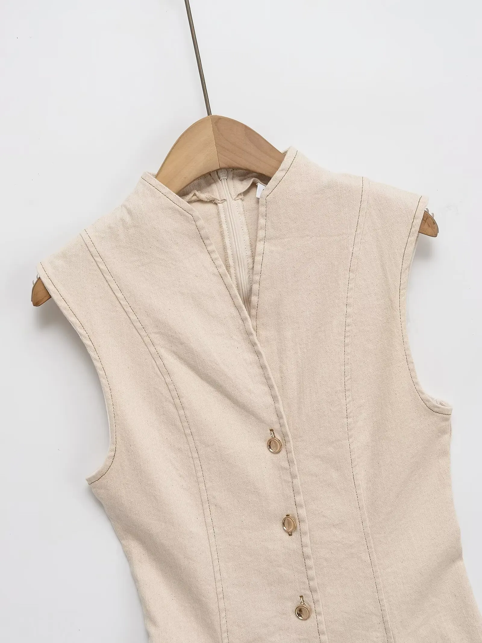 فستان ETJ 2025 صيفي نسائي قصير غير رسمي بسيط ومتعدد الاستخدامات بدون أكمام من القماش المطاطي فستان من قماش الدنيم للتنحيف