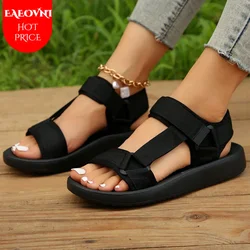 Women Lightweight Letter Graphic Hook-loop Fastener Sport Sandals Sporty Black Fabric Sandals Summer Woman Shoes