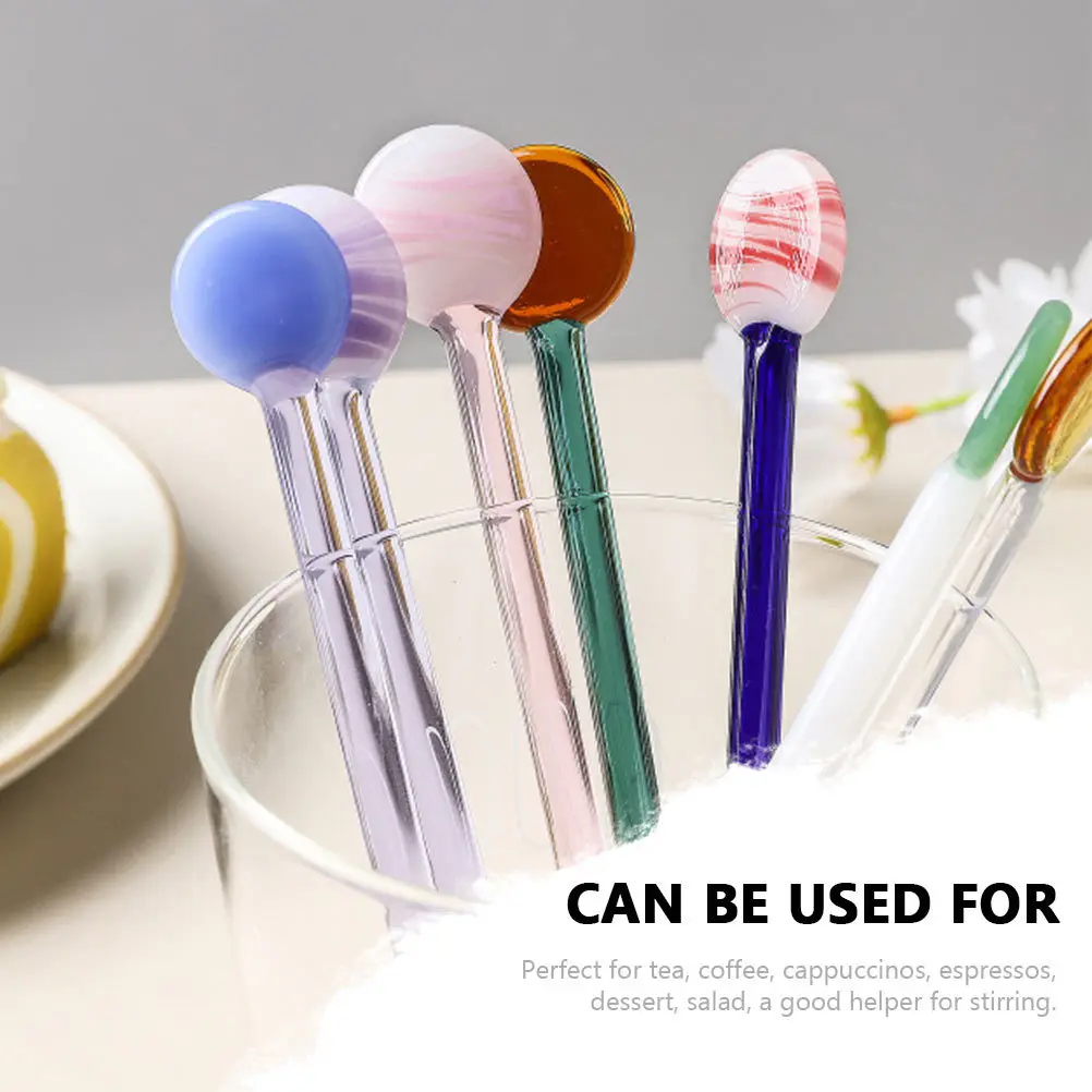 

4Pcs Glass Dessert Spoons Long Handle Coffee Spoon Ice Cream Stirring Tea Spoon Dessert Spoons Coffee Shop Supplies