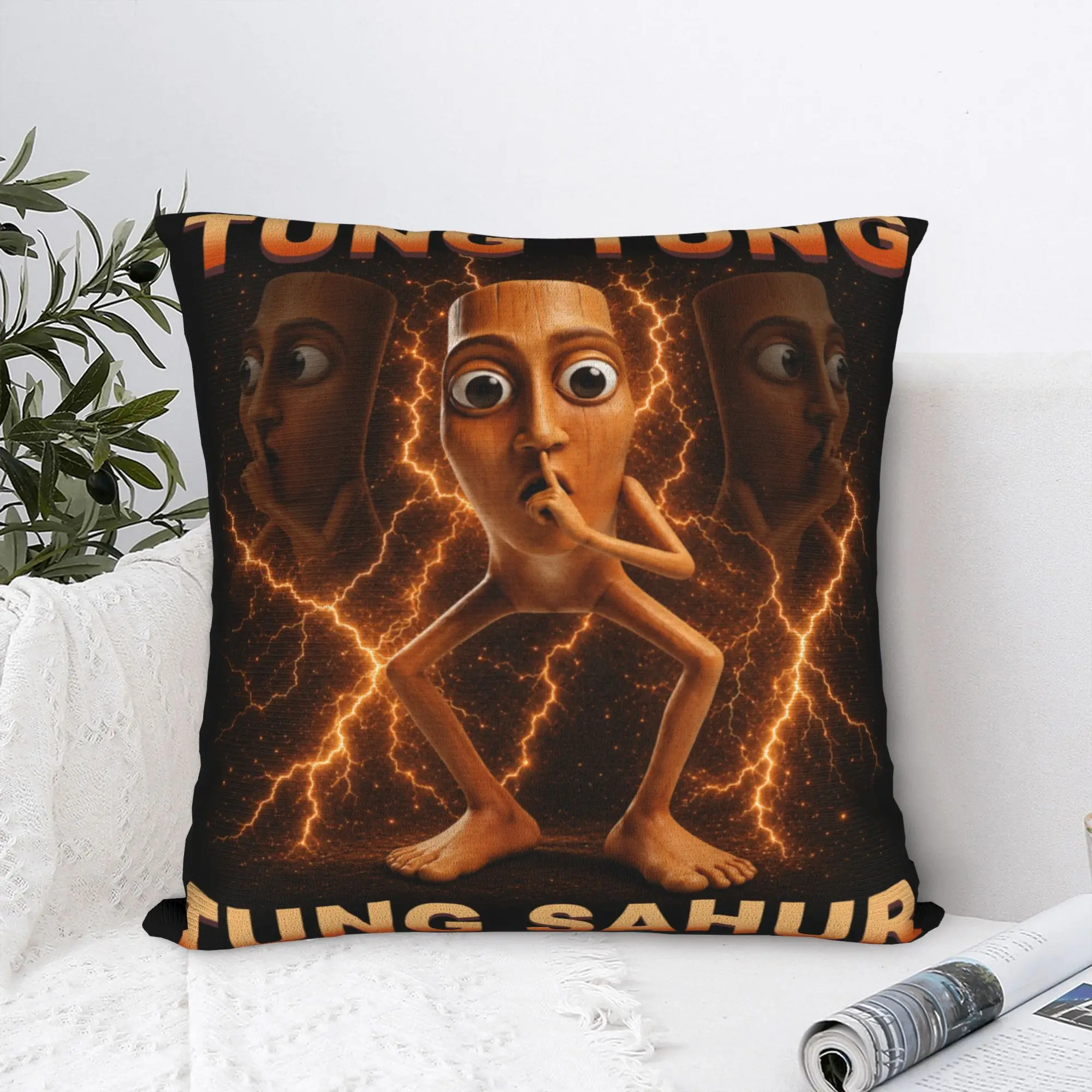 Tung Tung Tung Sahur Dance Funny Brainrot Meme Pillow Case  Design Pillow Cover Cute Funny Pillowcases For Couch Sofa Bedroom