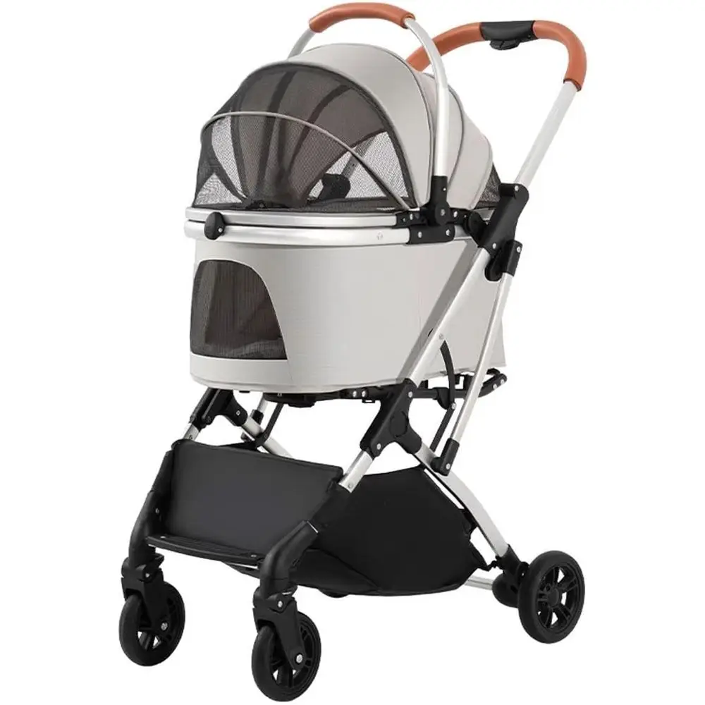 

4-колесная коляска для собак и кошек — съемная дорожная переноска для маленьких собак или щенков (серый)