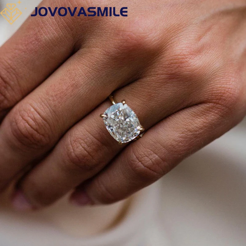 

JOVOVASMILE 14k Yellow Gold Moissanite Ring 6.5carat 12x9mm Crushed Ice Cushion Cut East-West Center Jewelry For Women Wedding