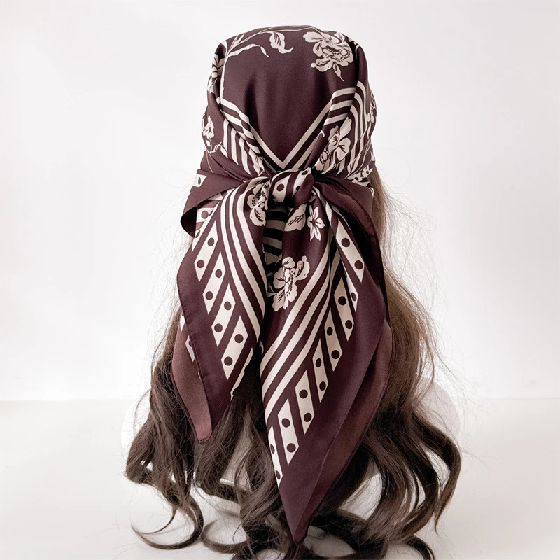 

90*90Cm Square Scarf Twill Silk Feeling Women Head Shawls and Wraps Luxury Hair Floral Print Neck Scarves Hijab Bandana Pashmina
