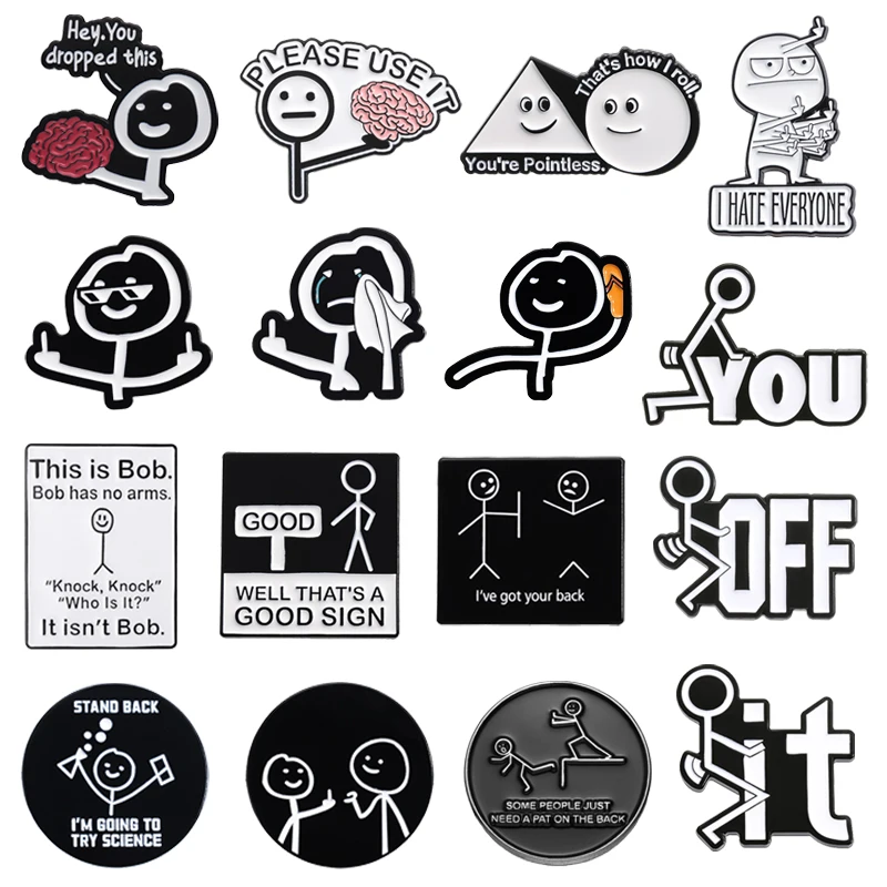 Hey You Dropped This Brain Funny Sarcasm Quotes Enamel Pins Cartoon Character Bob is No Arms Humor Joke Metal Badge Jewelry Gift