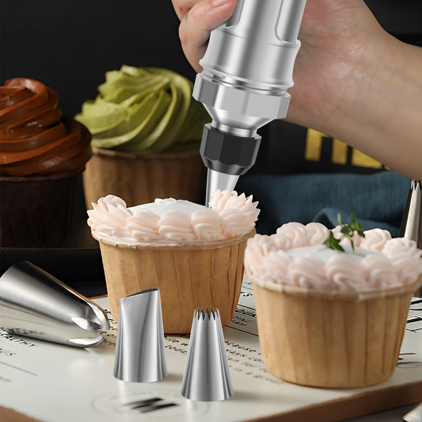 Cake Decorating Piping Syringe Set DIY Cupcake Frosting Piping Kit with 6 Icing Nozzles Dessert Decorators Tool for Biscuit Cake