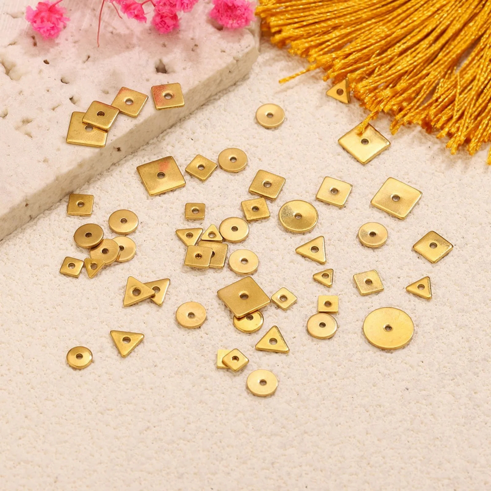 20/100PCs Stainless Steel Spacer Beads Multicolor Geometric Round Square Beads  DIY Bracelet Jewelry Making Findings Wholesale