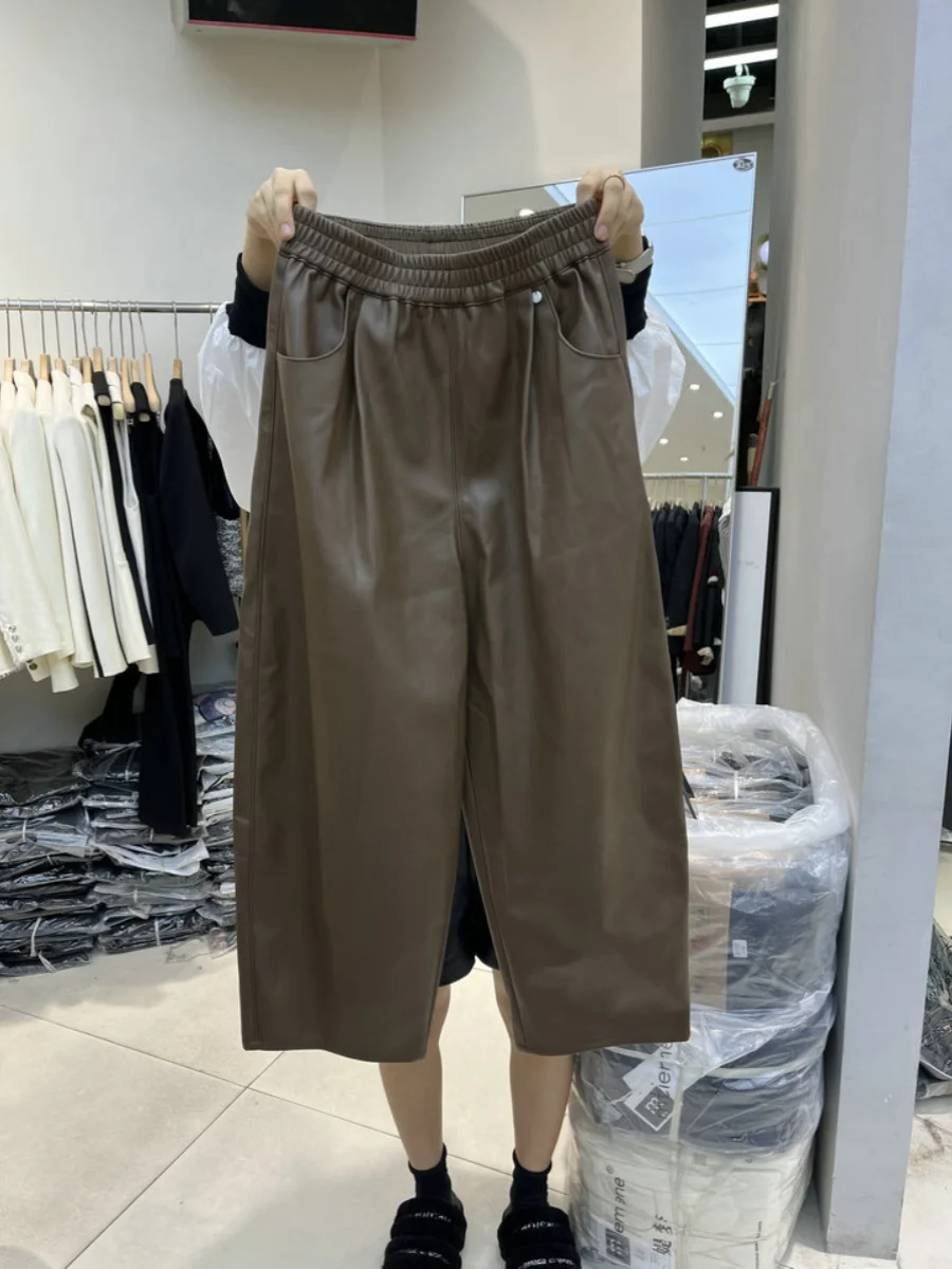 

Модные брюки Lujyo23513 из матовой кожи с высокой талией, прямые, облегающие, с эластичным поясом, повседневные, для женщин, в стиле кэжуал для работы.
