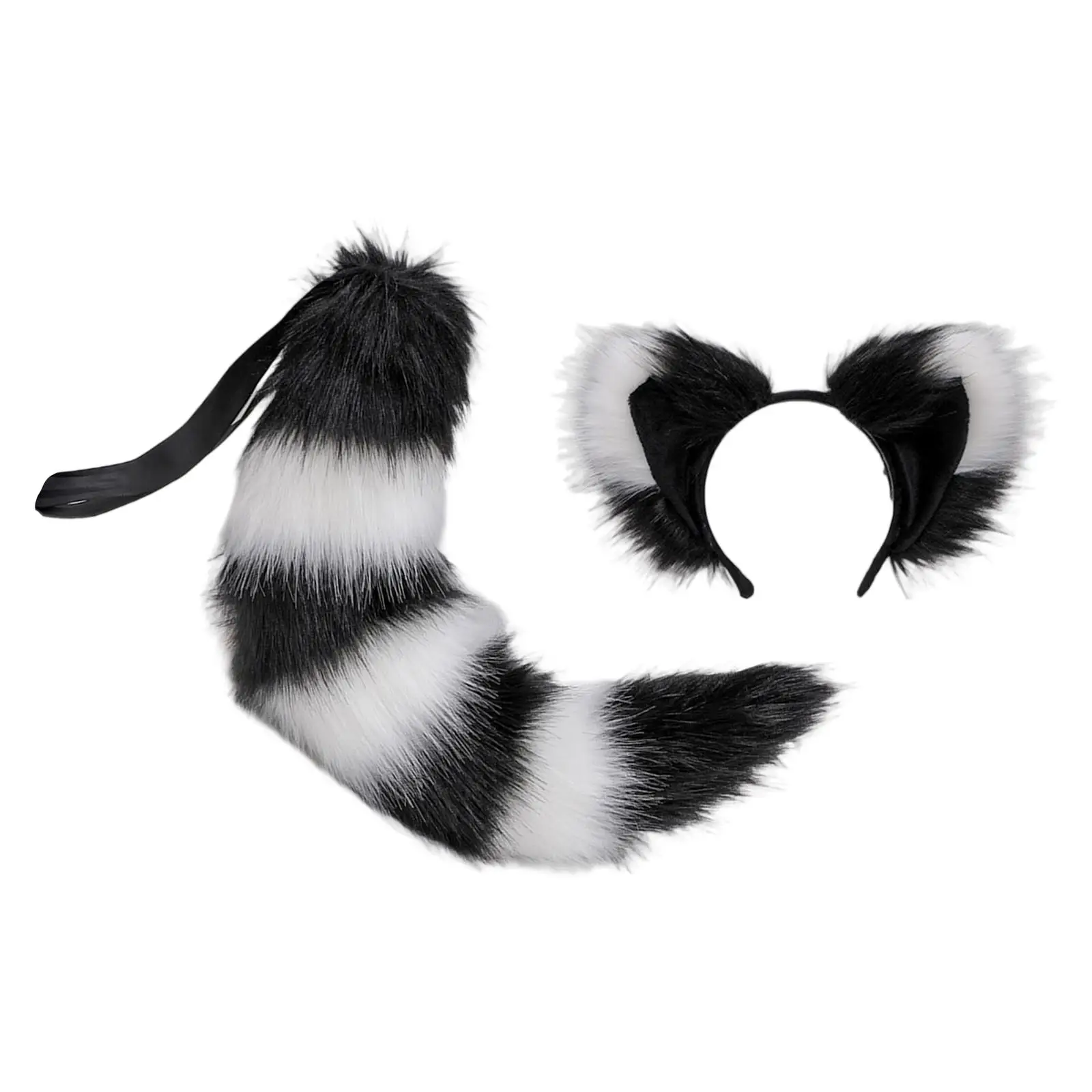 Plush Cats Ears Long Tail Cosplay for Stage Shows Animal Themed Parties