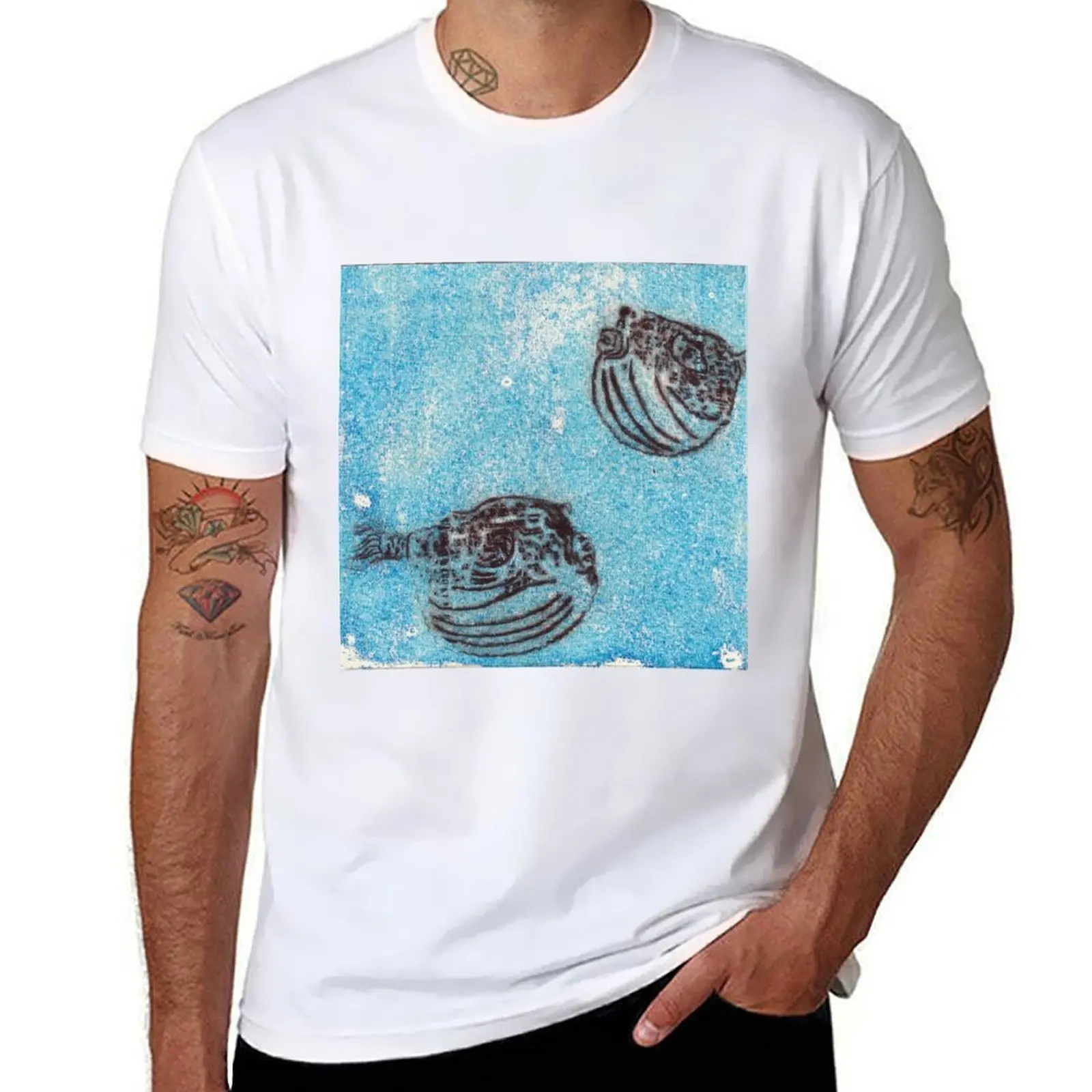 

Michele Ouellet Canada “Fugu Fugu” Drypoint on acrylic monotype T-Shirt t shirt man luxury t shirts for man slim fit T-Shirt