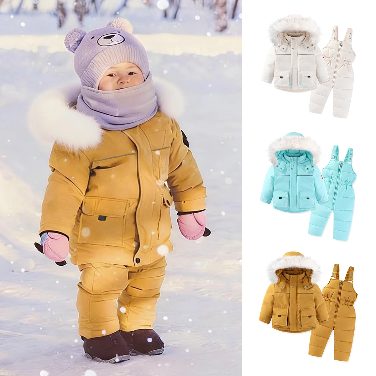 Ircomll -30 Degree 2 Pcs Baby Boys Girls Heavyweight Skisuit Snowsuit Ski Jacket Overalls+Jacket Baby Child Toddler Outerwear