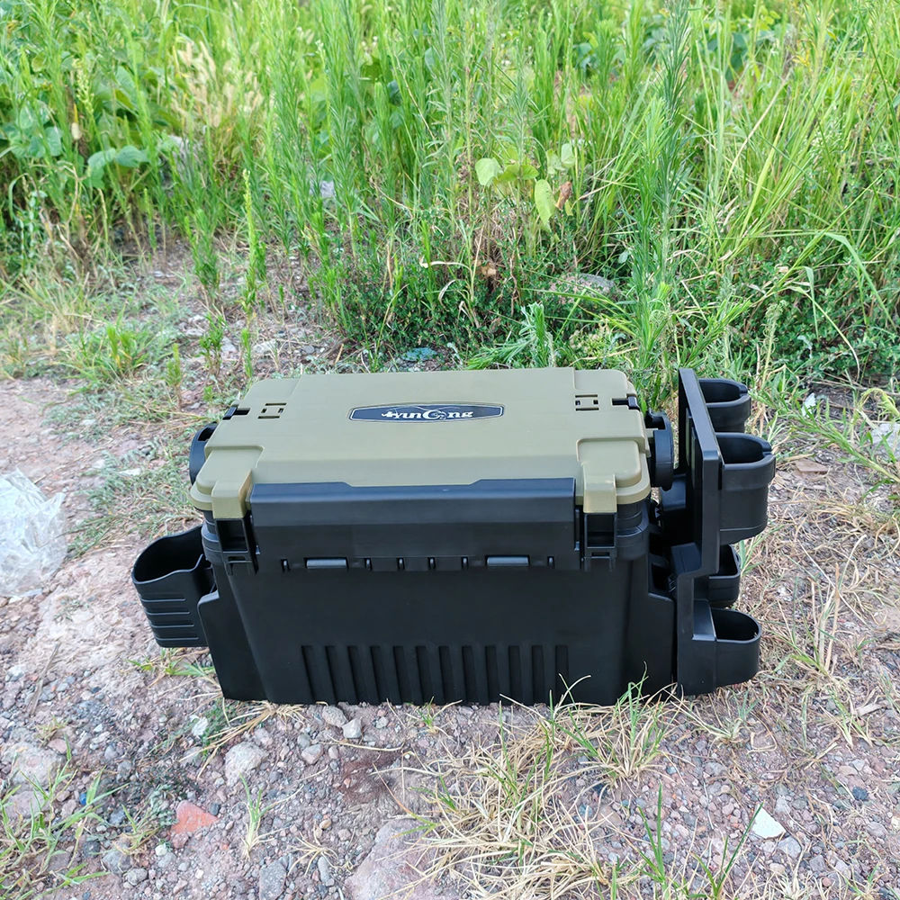 1-Piece Set of Large Lure Fishing Box - Double Layered Fishing Box + Integrated Double Pole Stand + Water Cup Holder