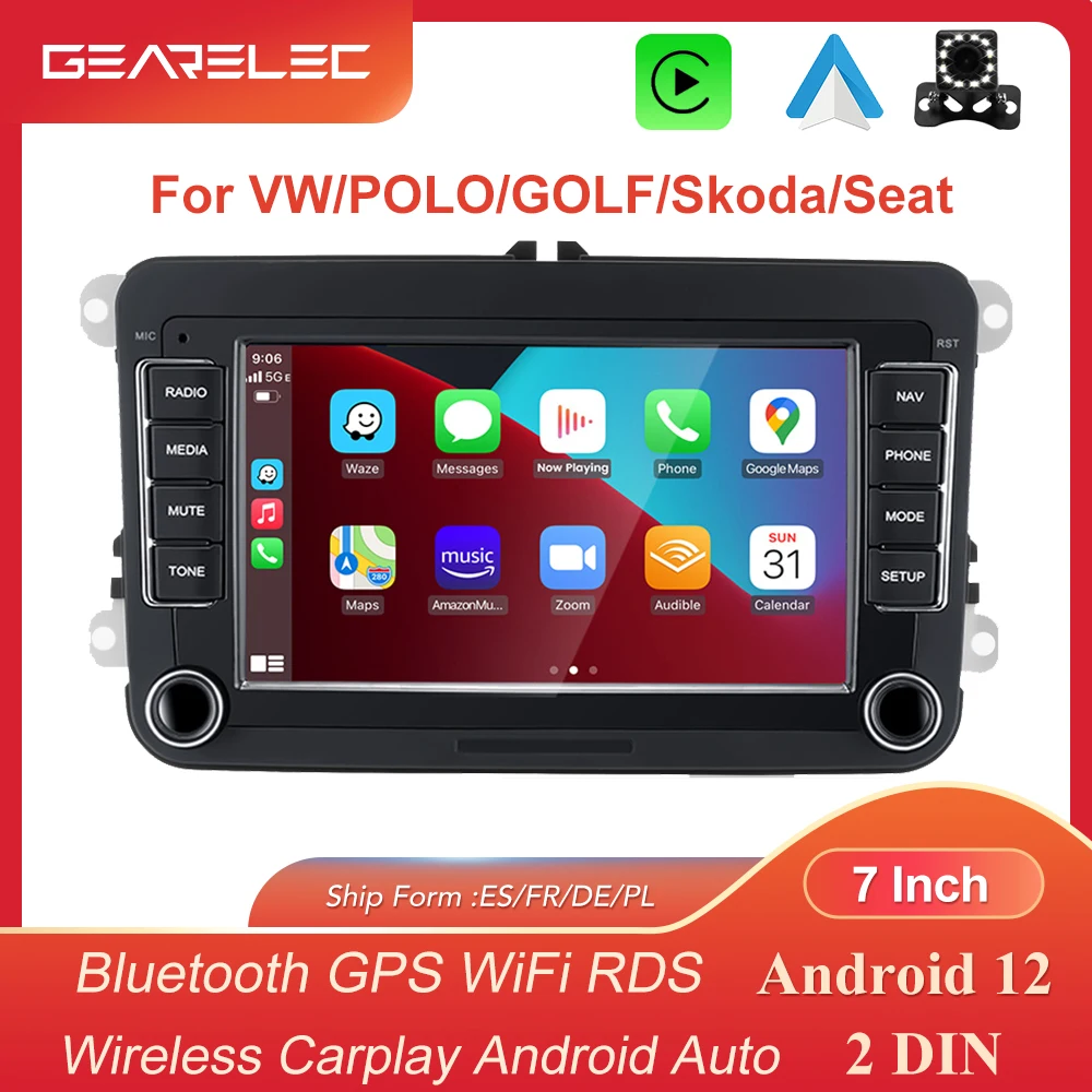 2 din Android 12 Car Radio Multimedia Player Wireless Carplay Android For VW Volkswagen Passat B6 B7 Golf Touran Polo Tiguan