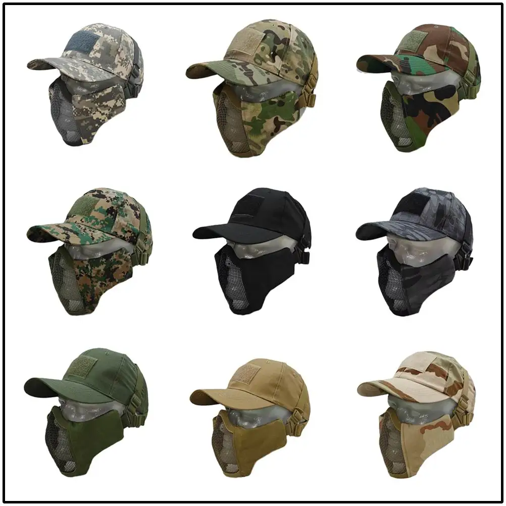 

Tactical Steel Wire Mask Cap camouflage Hat Mens Outdoors Motorcycle Sport Military Equipment Punk Mask Ear face protection