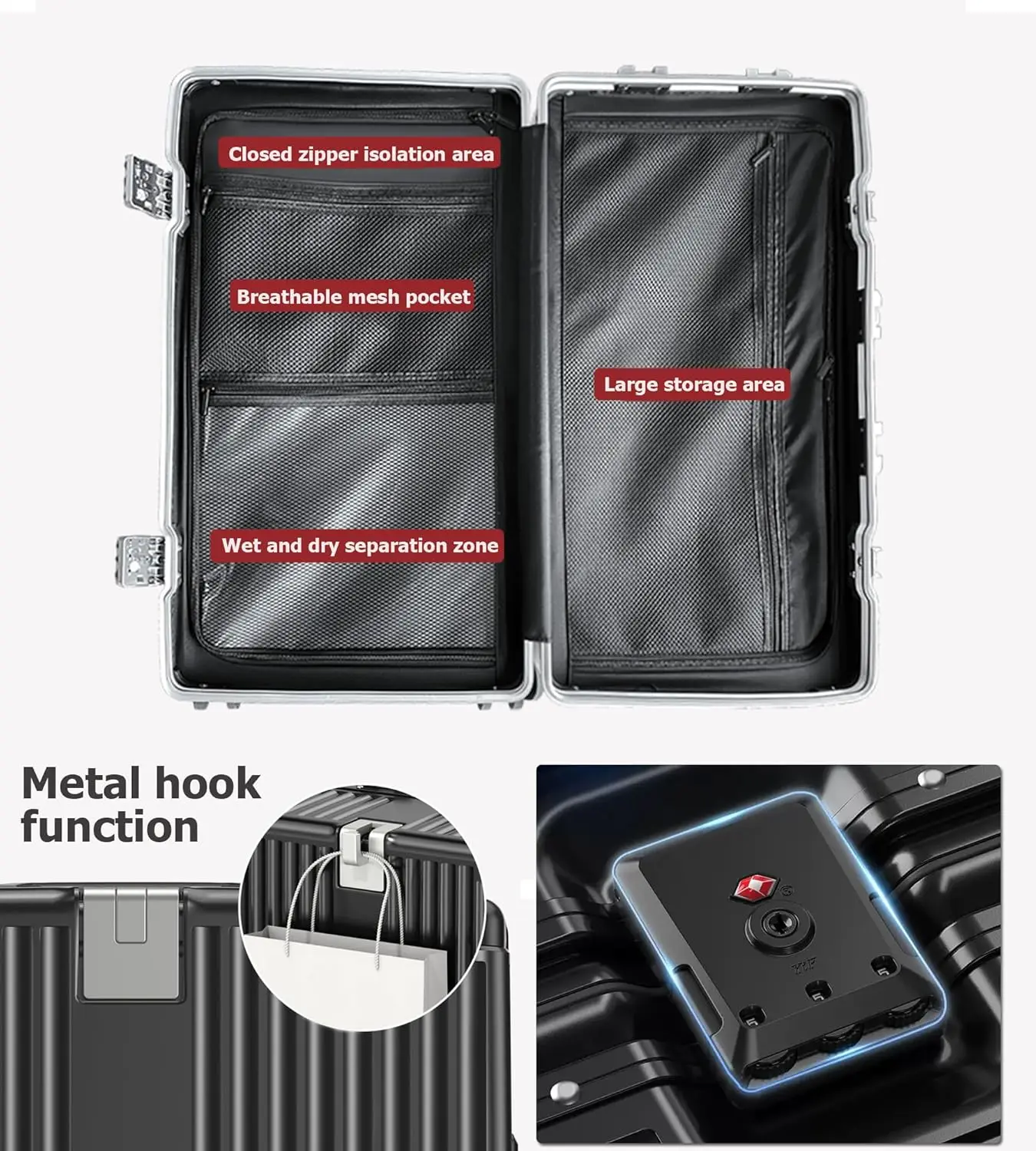 26in Aluminum Frame Hardside Spinner Luggage with Cup & Phone Holder